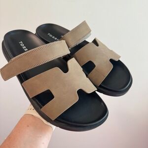 Torrid‎ Women Taupe H-Strap Slide Sandals Hook Loop Ankle Strap 9.5WW
